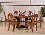 全实木餐桌 胡桃木双层桌子现代中式1桌6椅组合 家具简约圆形餐台